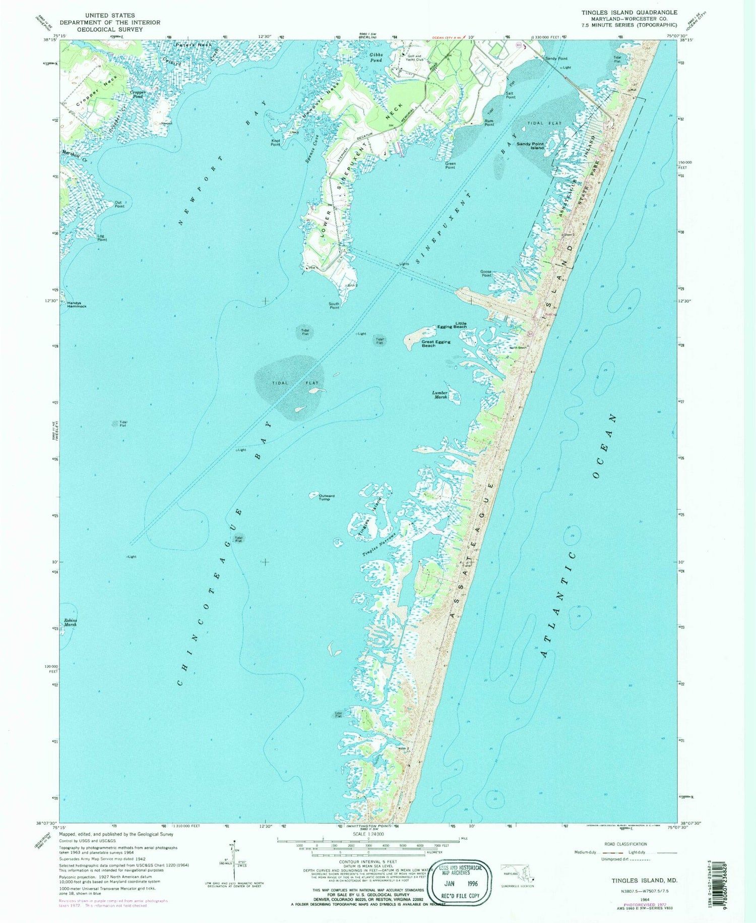 Classic USGS Tingles Island Maryland 7.5'x7.5' Topo Map Image