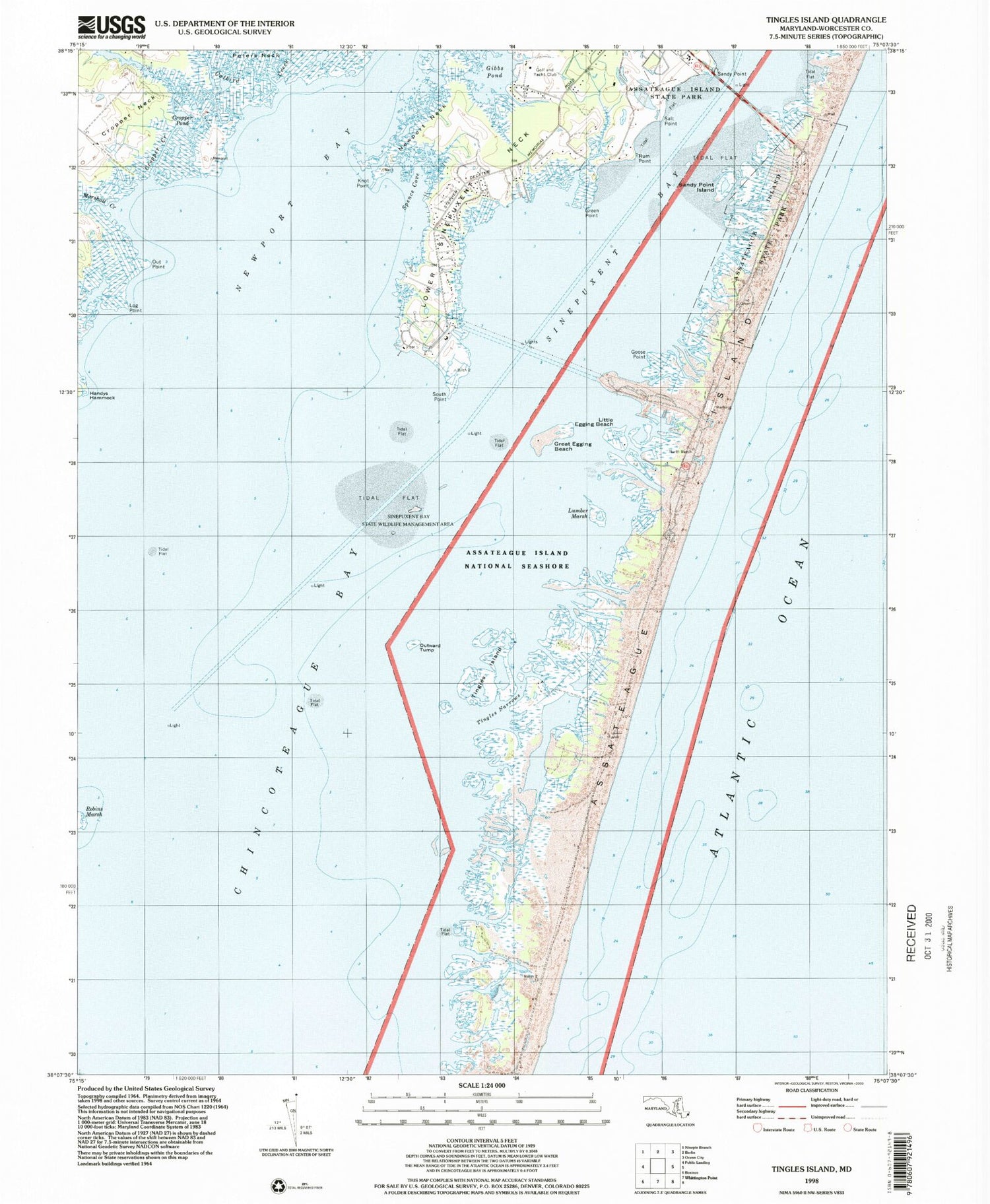 Classic USGS Tingles Island Maryland 7.5'x7.5' Topo Map Image