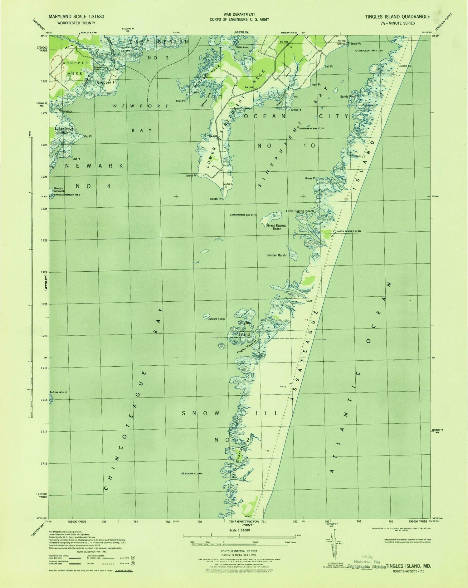 Classic USGS Tingles Island Maryland 7.5'x7.5' Topo Map Image