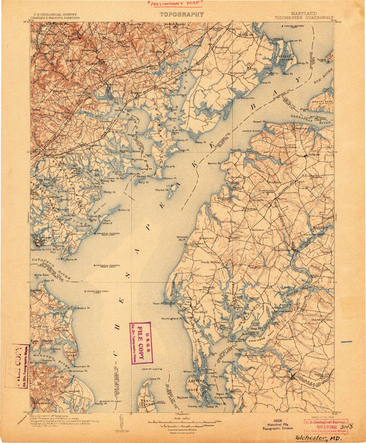 Historic 1903 Tolchester Maryland 30'x30' Topo Map Image