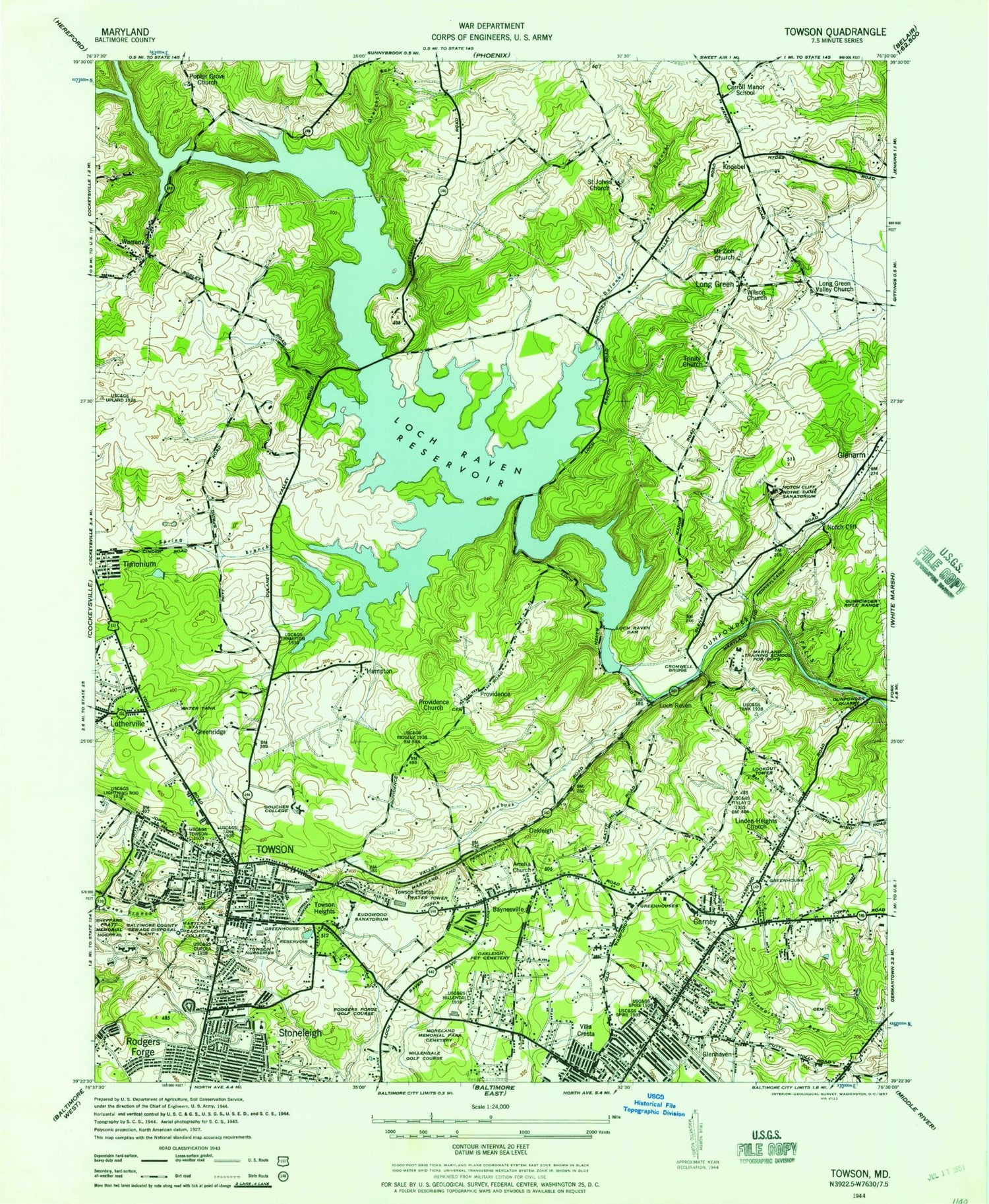 Classic USGS Towson Maryland 7.5'x7.5' Topo Map Image