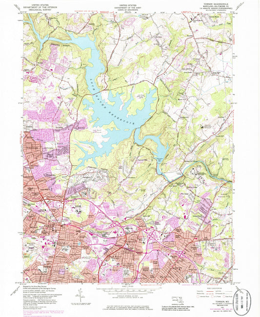 Classic USGS Towson Maryland 7.5'x7.5' Topo Map Image