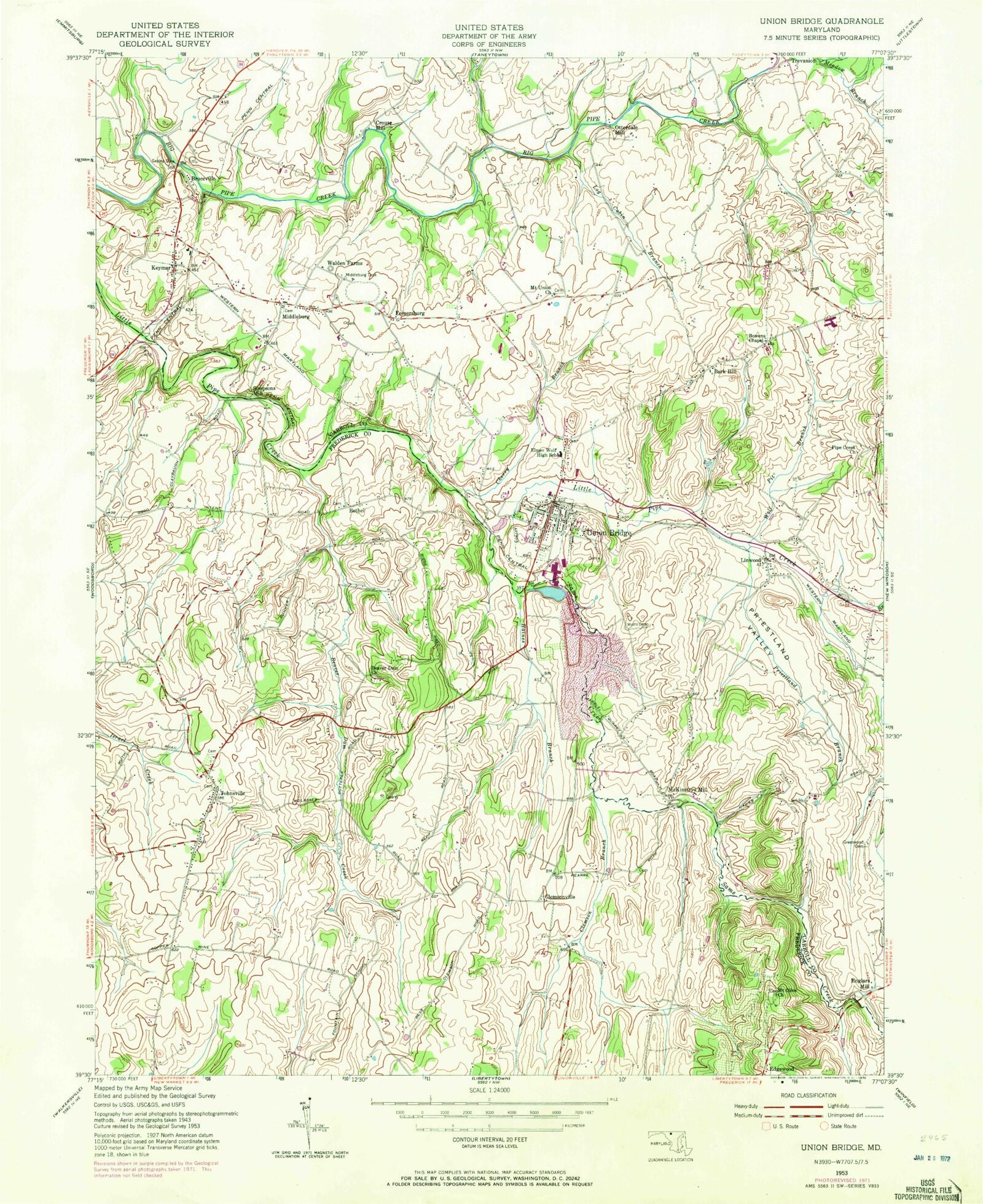 Classic USGS Union Bridge Maryland 7.5'x7.5' Topo Map MyTopo Map Store