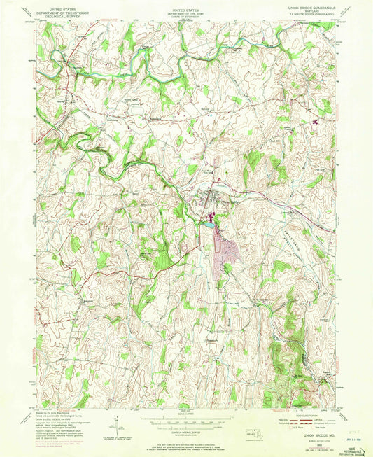 Classic USGS Union Bridge Maryland 7.5'x7.5' Topo Map Image