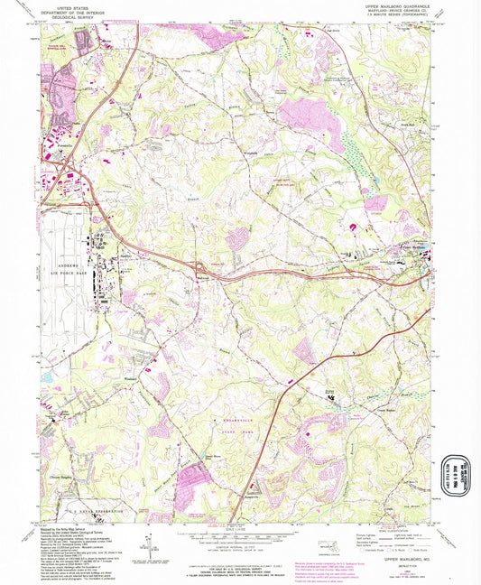 Classic USGS Upper Marlboro Maryland 7.5'x7.5' Topo Map Image