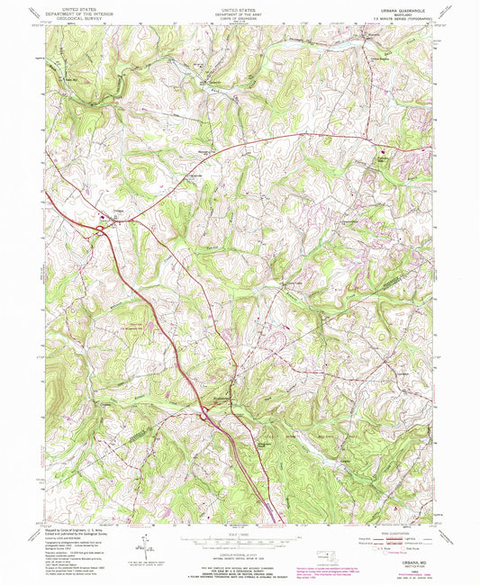 Classic USGS Urbana Maryland 7.5'x7.5' Topo Map Image