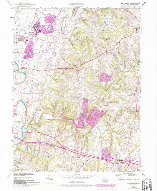 Classic USGS Walkersville Maryland 7.5'x7.5' Topo Map Image