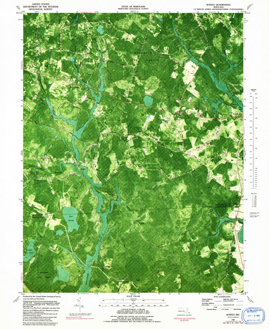 Classic USGS Wango Maryland 7.5'x7.5' Topo Map Image
