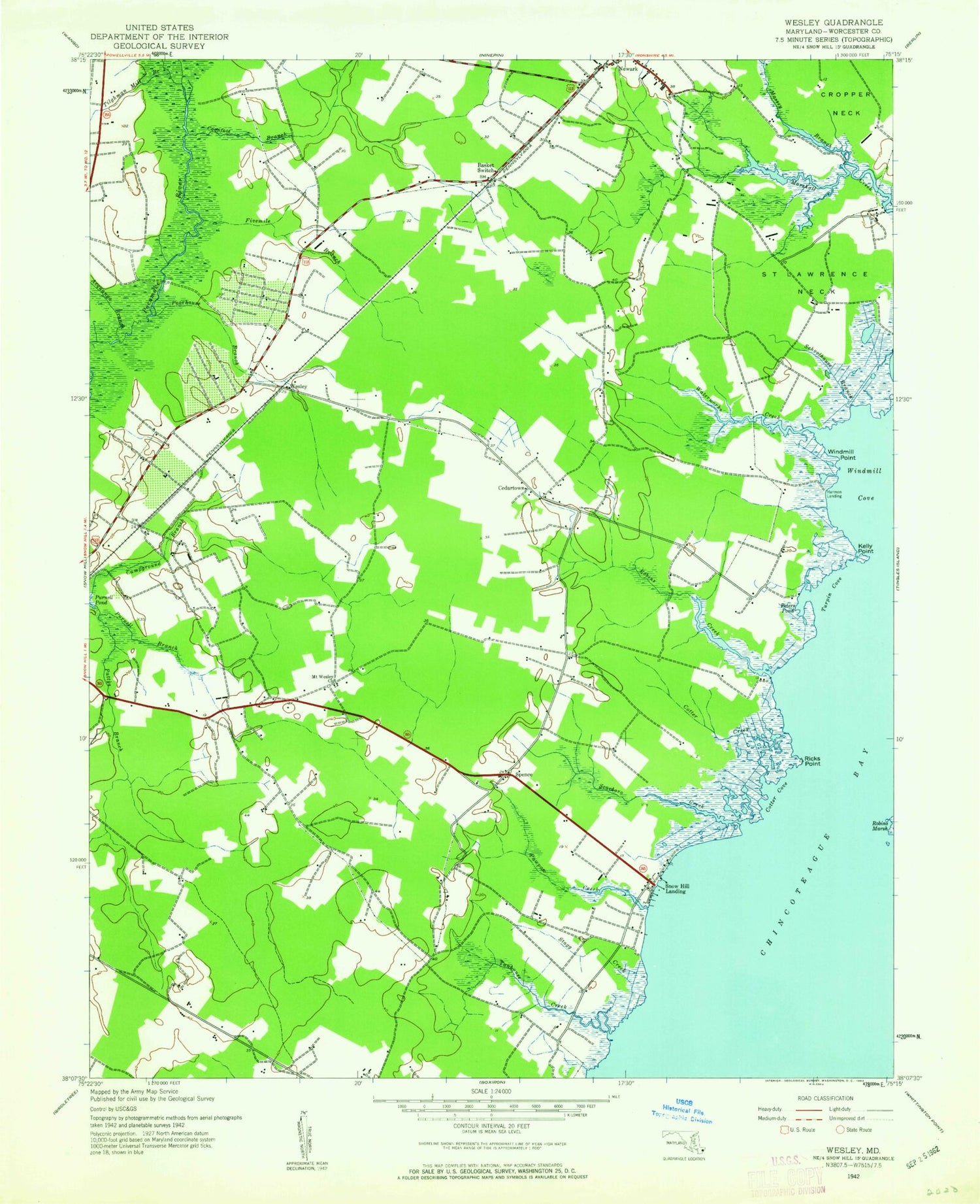 Classic USGS Public Landing Maryland 7.5'x7.5' Topo Map Image