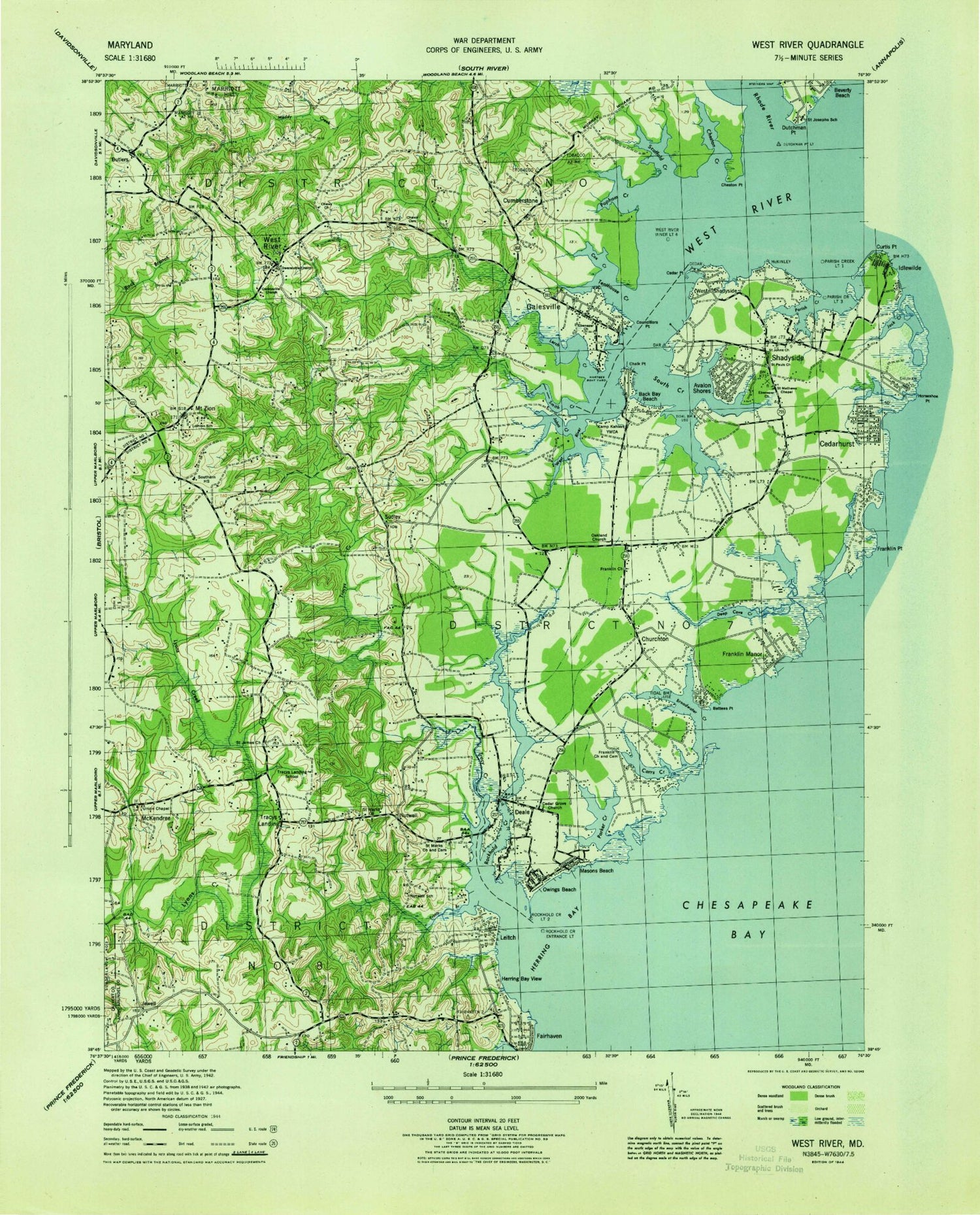 Classic USGS Deale Maryland 7.5'x7.5' Topo Map Image