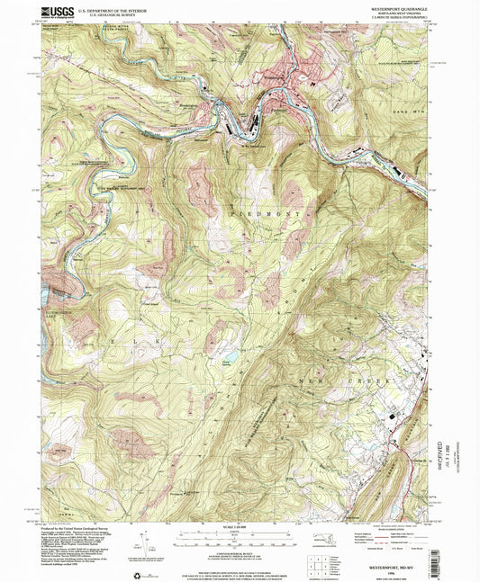 Classic USGS Westernport Maryland 7.5'x7.5' Topo Map Image