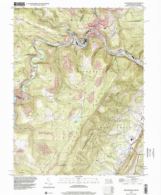 Classic USGS Westernport Maryland 7.5'x7.5' Topo Map Image