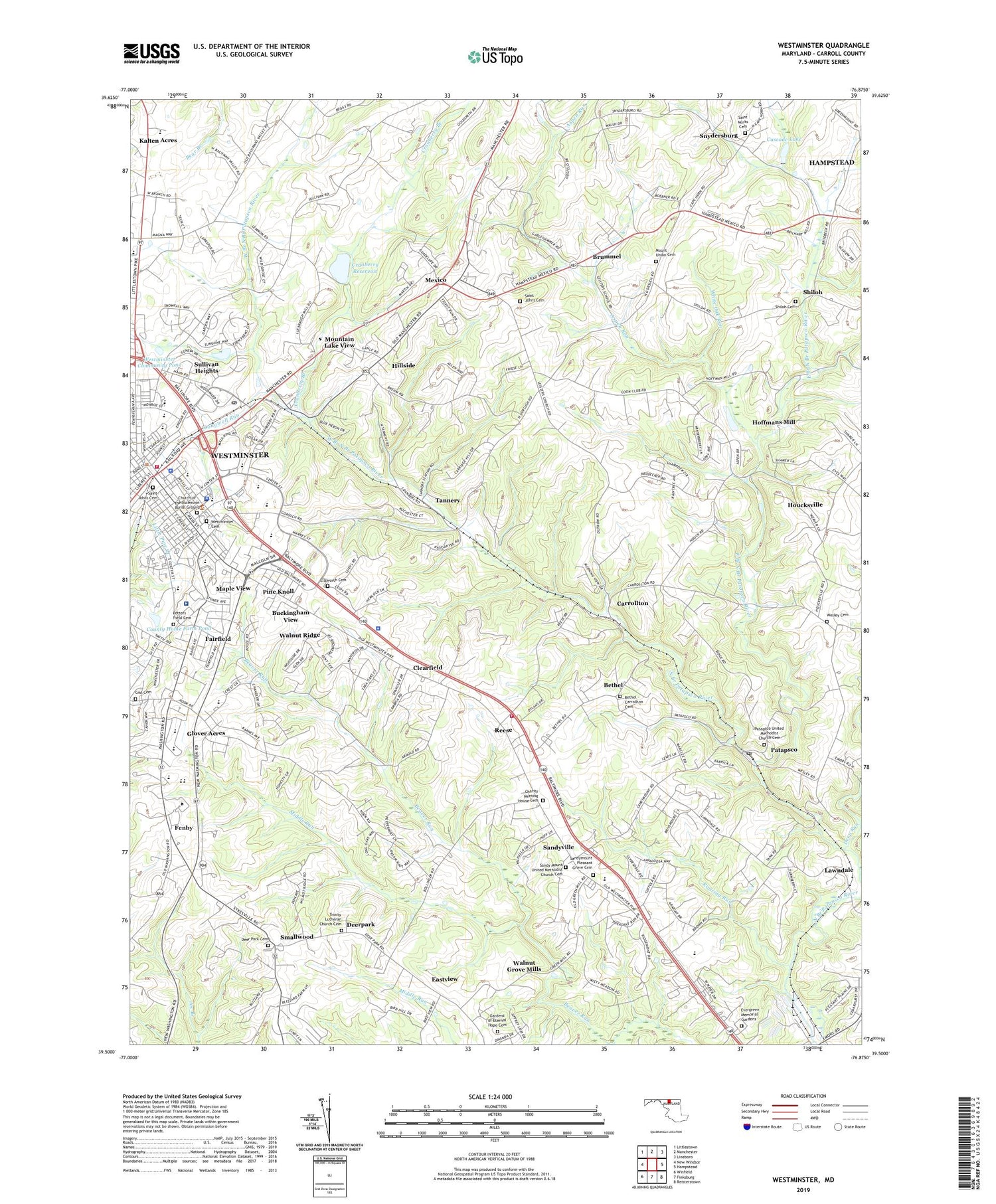 Westminster Maryland US Topo Map Image