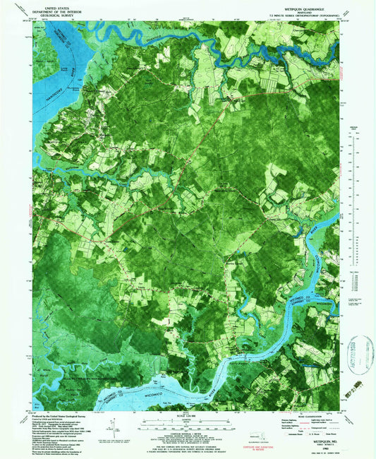 Classic USGS Wetipquin Maryland 7.5'x7.5' Topo Map Image