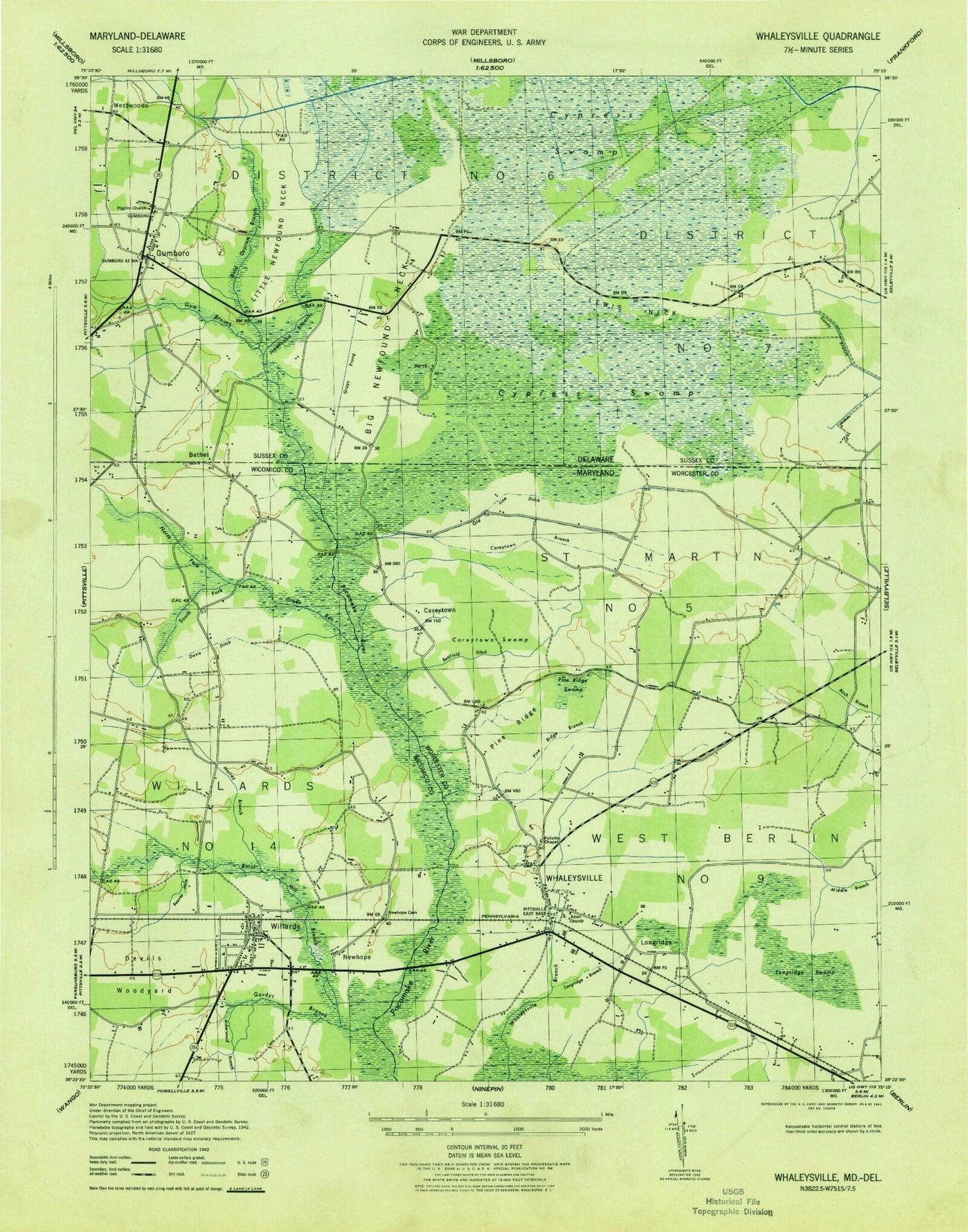 Classic USGS Whaleyville Maryland 7.5'x7.5' Topo Map Image