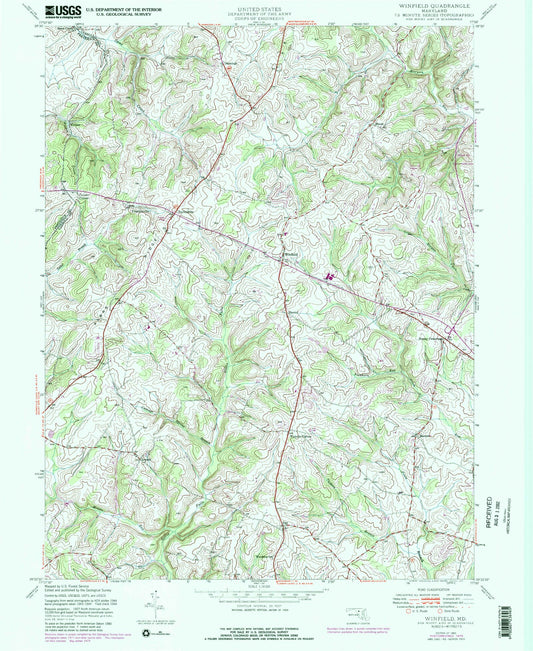 Classic USGS Winfield Maryland 7.5'x7.5' Topo Map Image