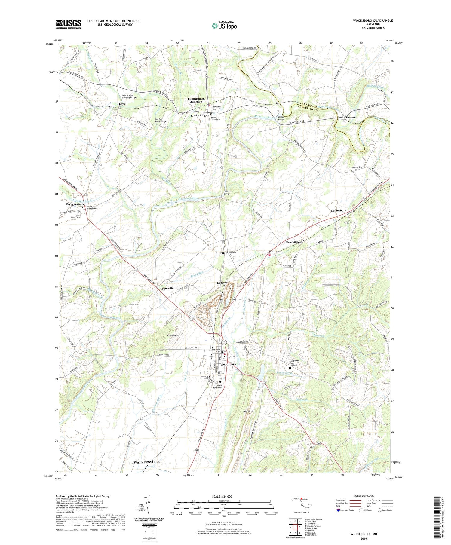 Woodsboro Maryland US Topo Map Image