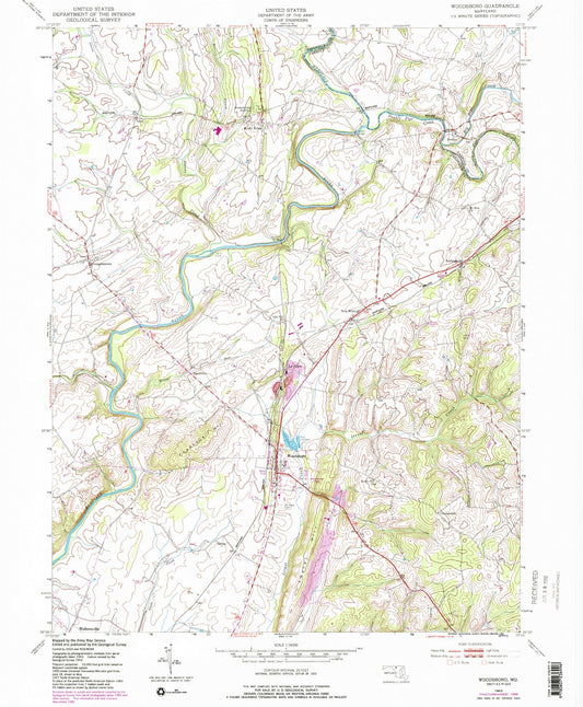 Classic USGS Woodsboro Maryland 7.5'x7.5' Topo Map Image