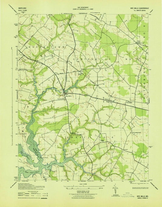 Classic USGS Wye Mills Maryland 7.5'x7.5' Topo Map Image