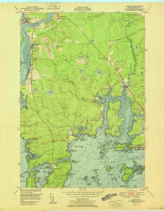 Classic USGS Addison Maine 7.5'x7.5' Topo Map Image