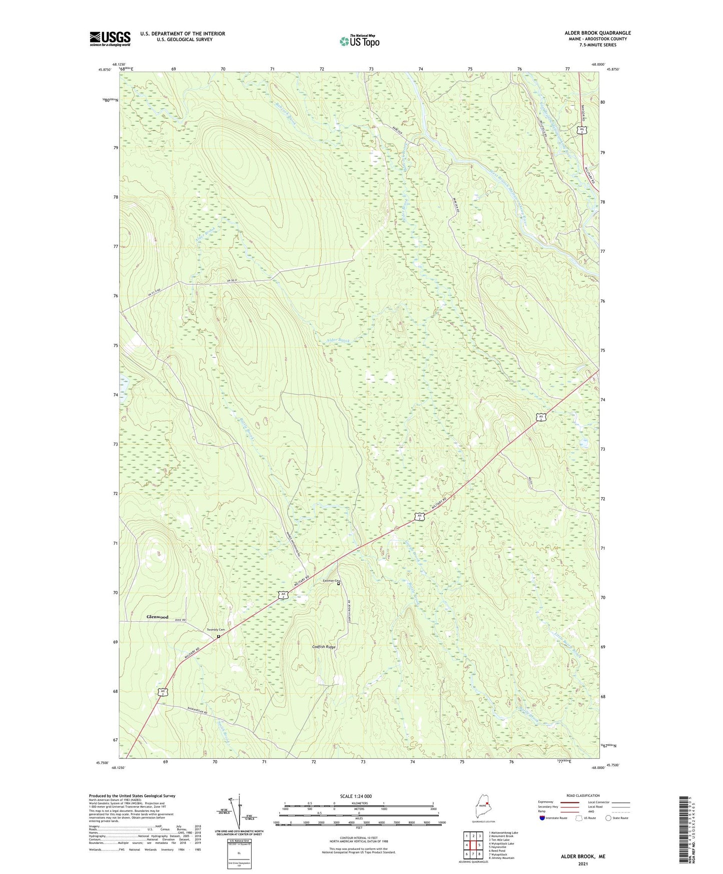 Alder Brook Maine US Topo Map Image