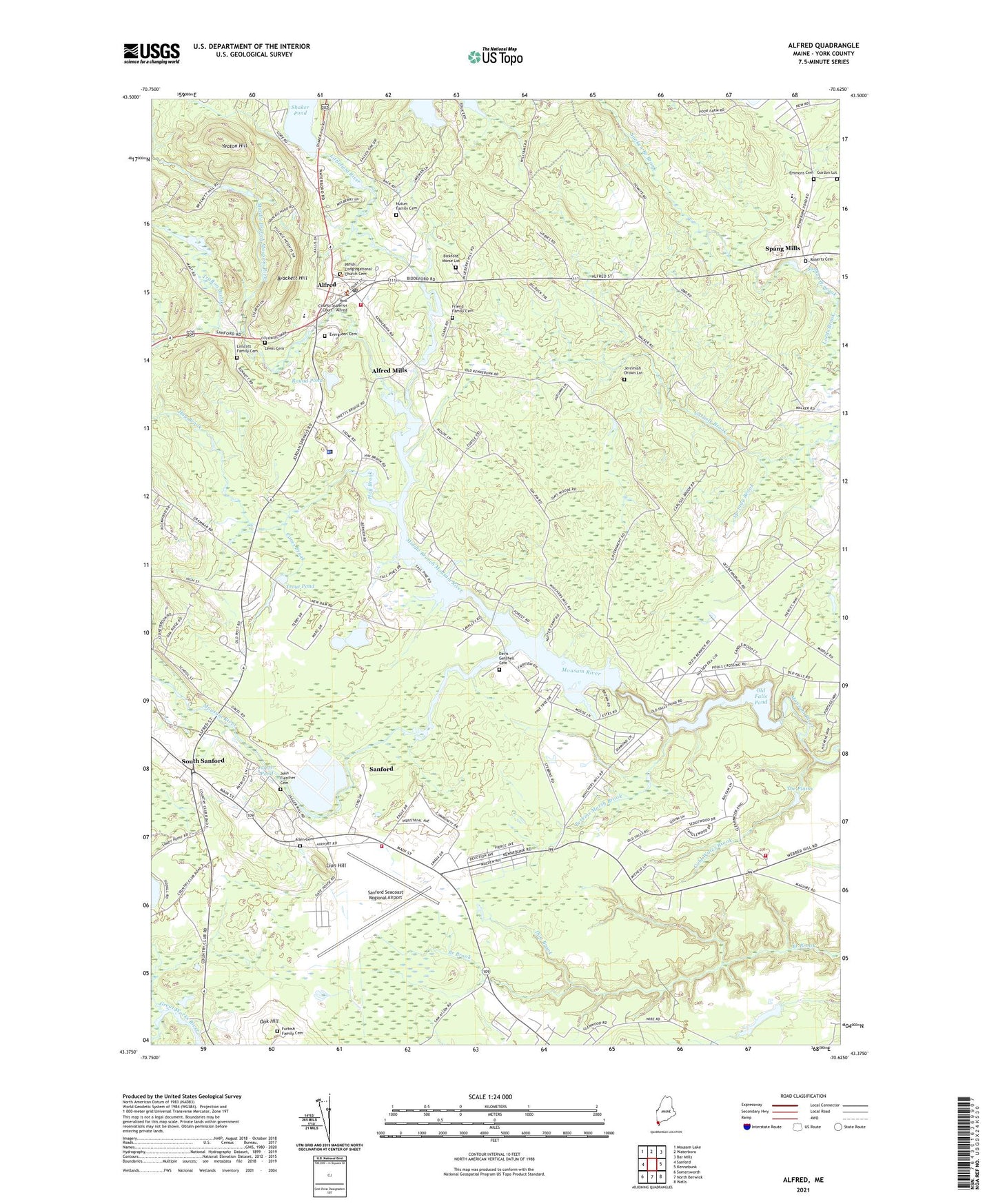 Alfred Maine US Topo Map Image