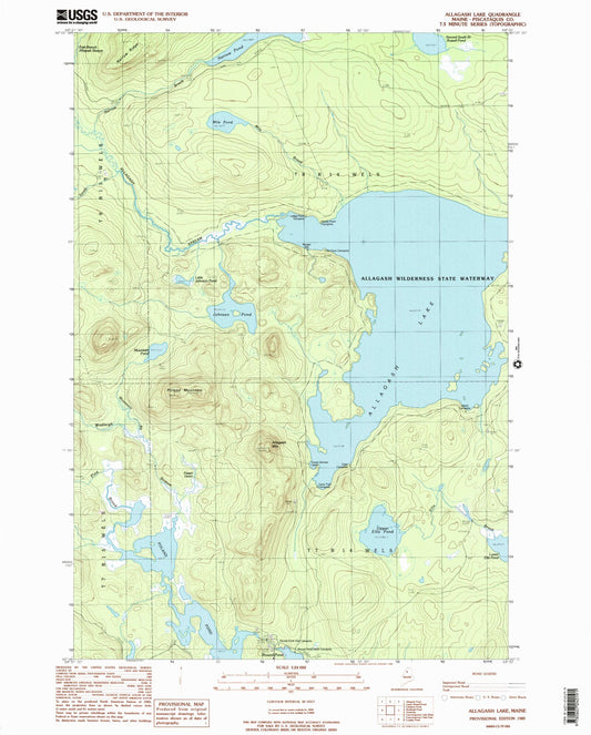 Classic USGS Allagash Lake Maine 7.5'x7.5' Topo Map Image