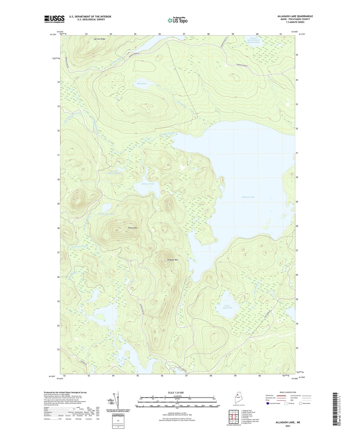 Allagash Lake Maine US Topo Map Image