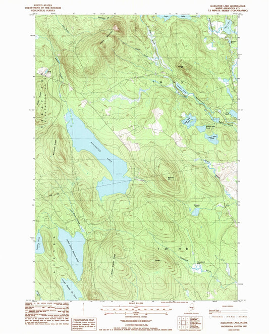 Classic USGS Alligator Lake Maine 7.5'x7.5' Topo Map Image