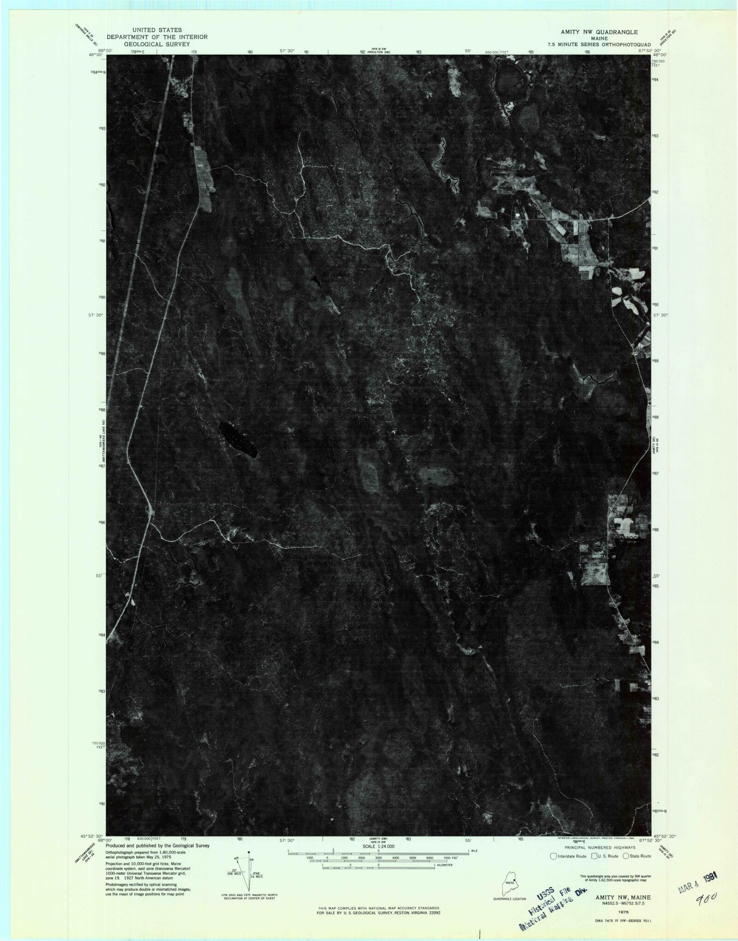 Classic USGS Ten Mile Lake Maine 7.5'x7.5' Topo Map Image