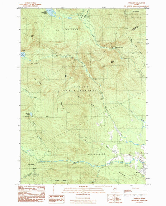 Classic USGS Andover Maine 7.5'x7.5' Topo Map Image