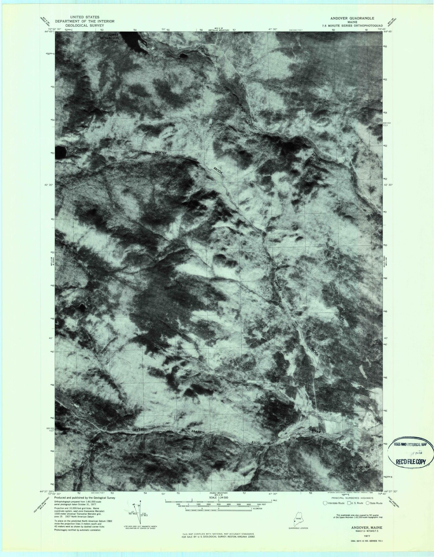 Classic USGS Andover Maine 7.5'x7.5' Topo Map Image