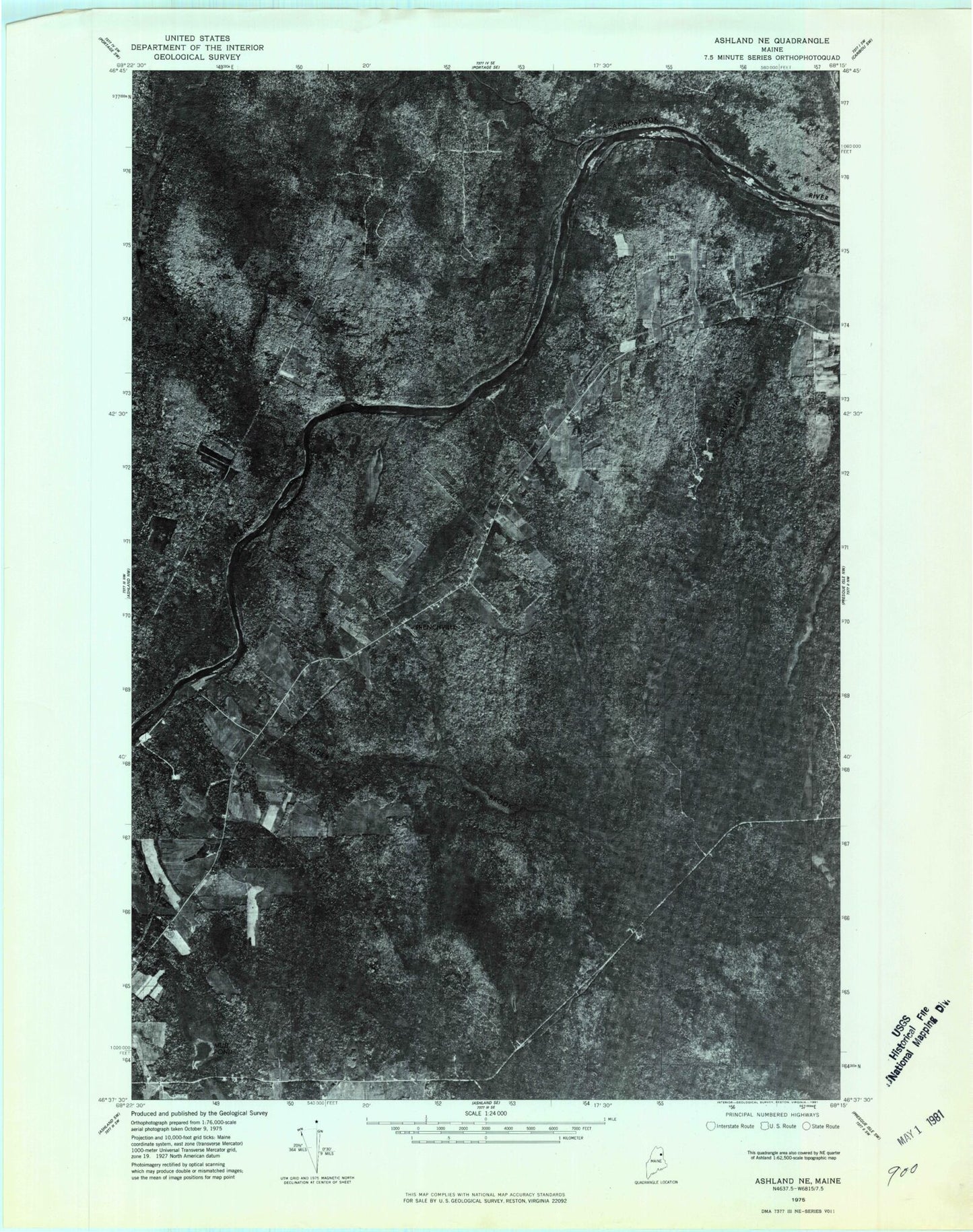 Classic USGS York Ridge Maine 7.5'x7.5' Topo Map Image