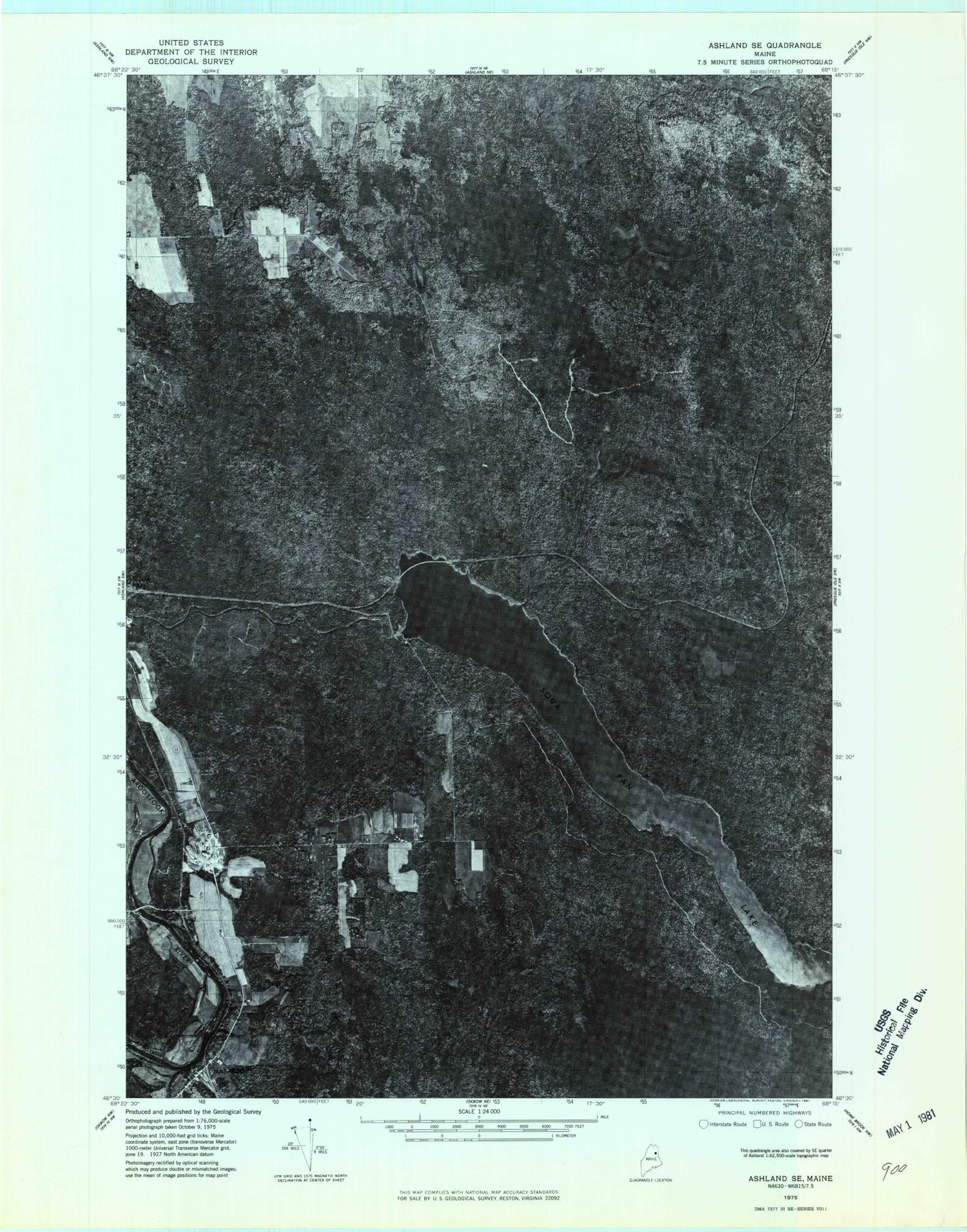 Classic USGS Scopan Lake West Maine 7.5'x7.5' Topo Map Image