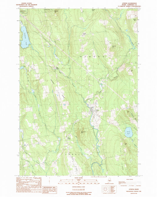 Classic USGS Athens Maine 7.5'x7.5' Topo Map Image