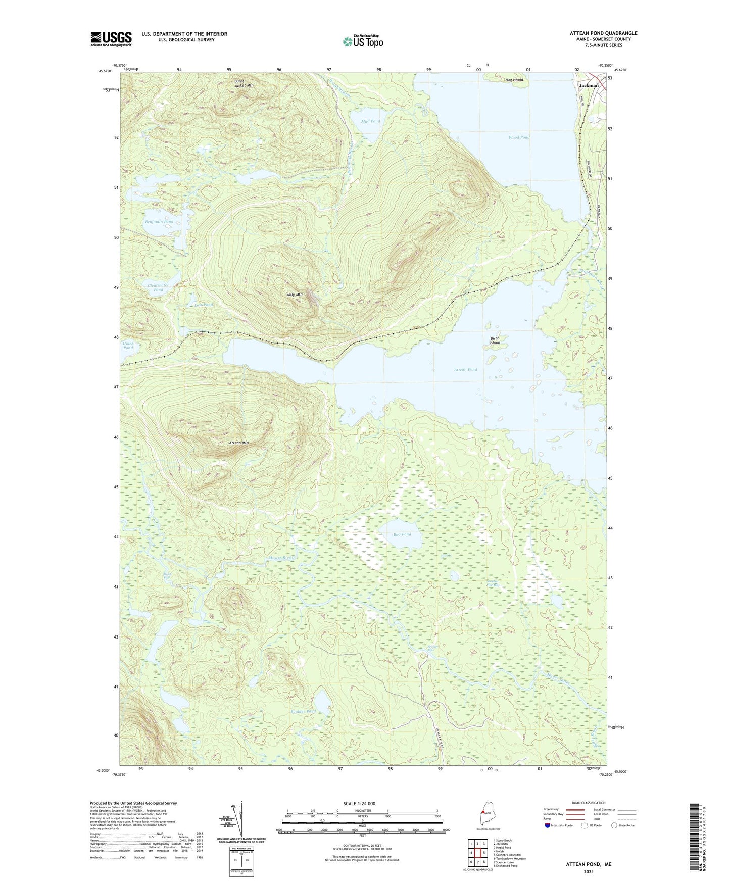 Attean Pond Maine US Topo Map Image