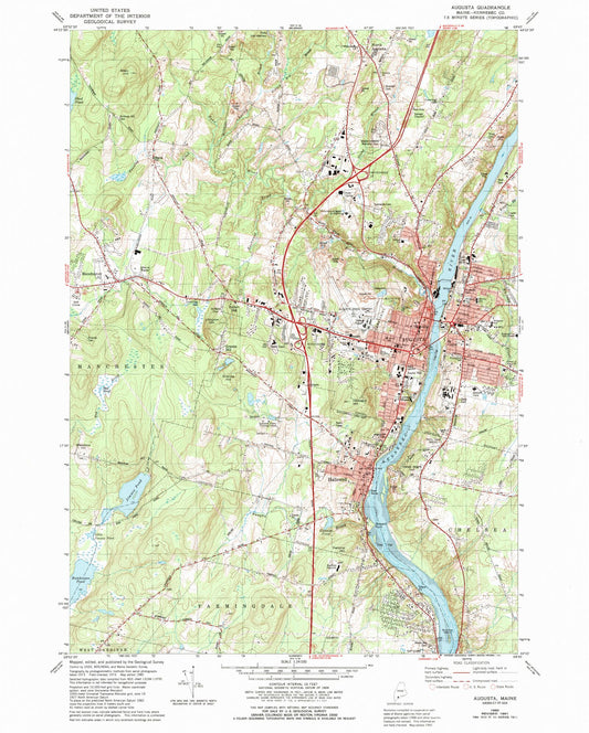 Classic USGS Augusta Maine 7.5'x7.5' Topo Map Image
