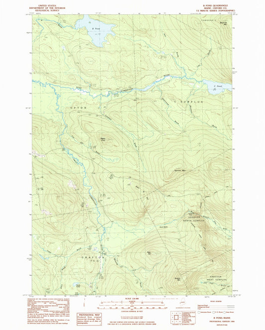 Classic USGS B Pond Maine 7.5'x7.5' Topo Map Image