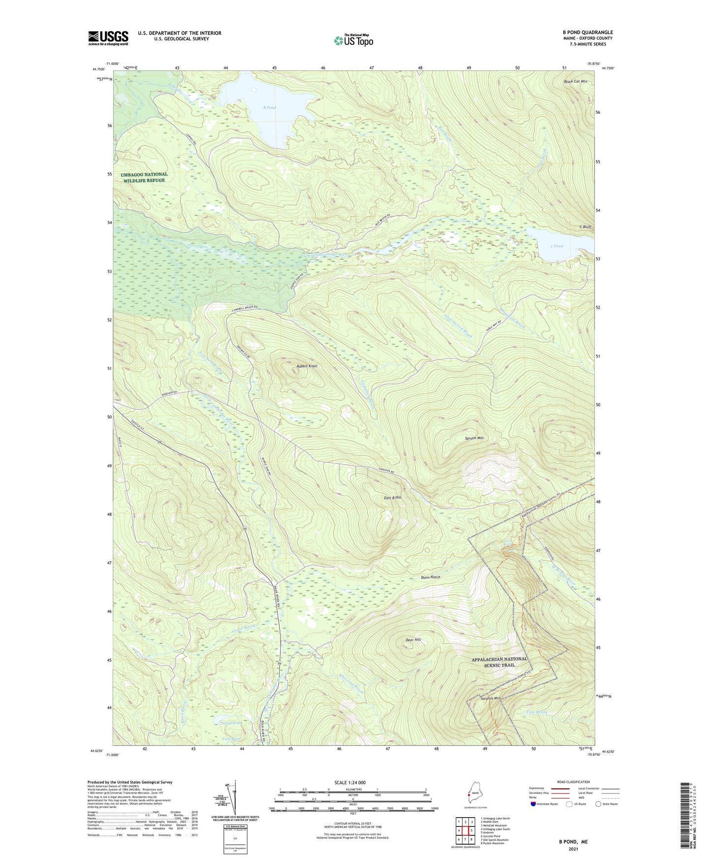 B Pond Maine US Topo Map Image