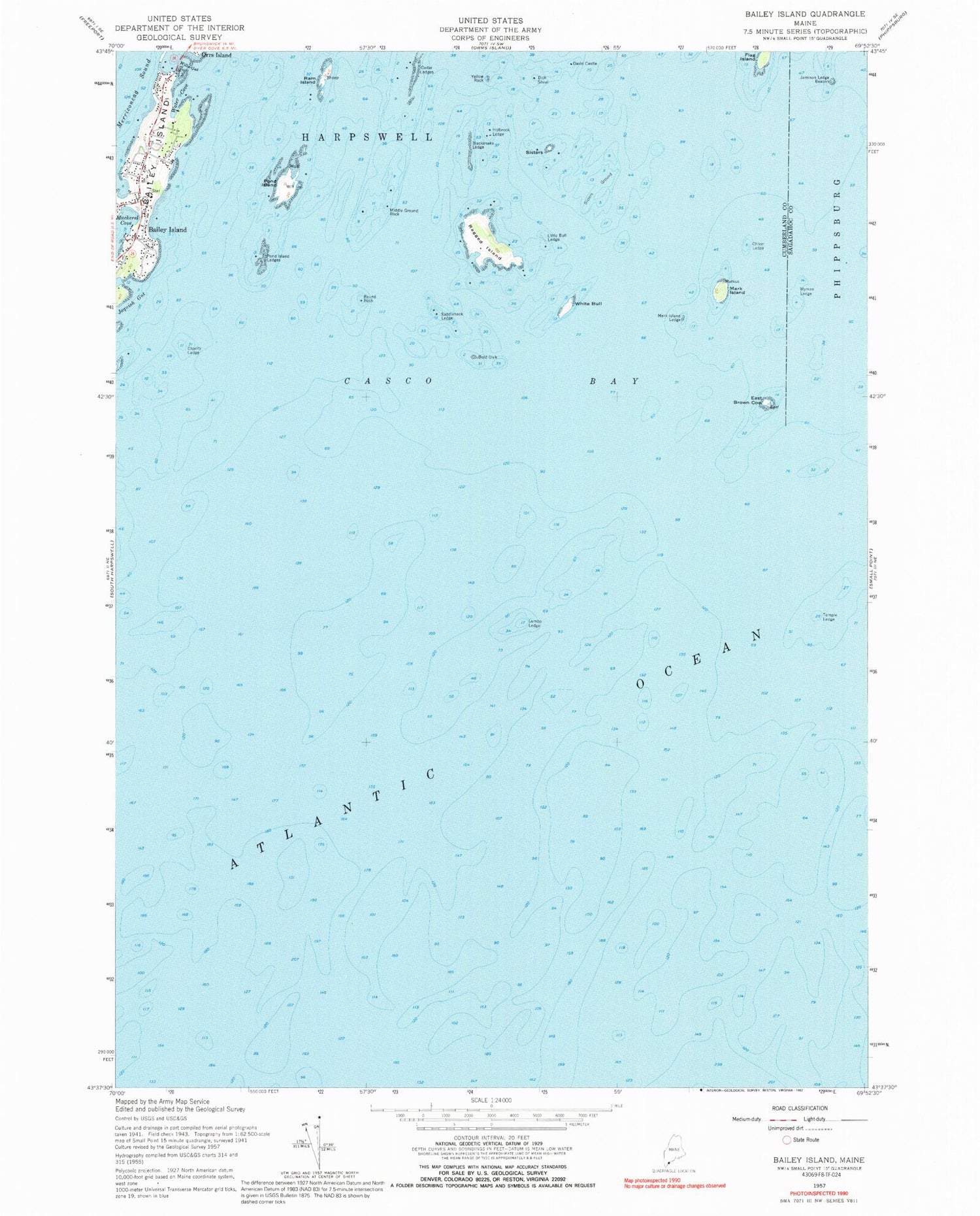 Classic USGS Bailey Island Maine 7.5'x7.5' Topo Map Image