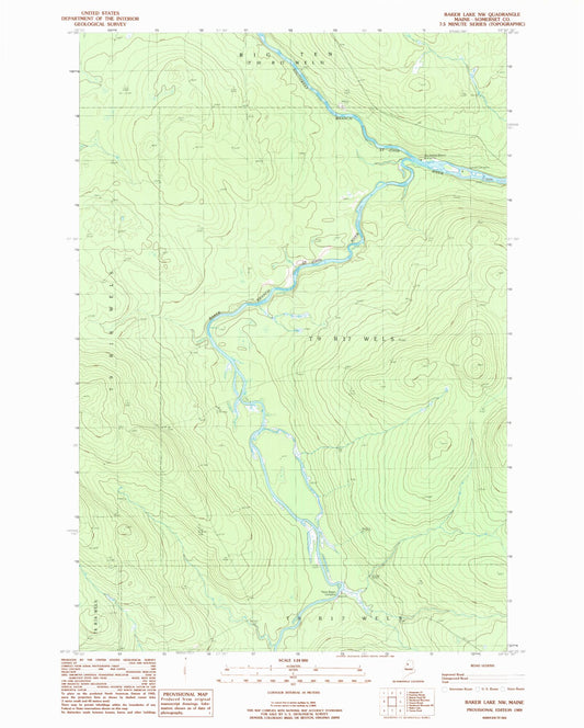 Classic USGS Baker Lake NW Maine 7.5'x7.5' Topo Map Image