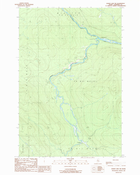 Classic USGS Baker Lake NW Maine 7.5'x7.5' Topo Map Image