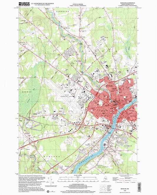 Classic USGS Bangor Maine 7.5'x7.5' Topo Map Image