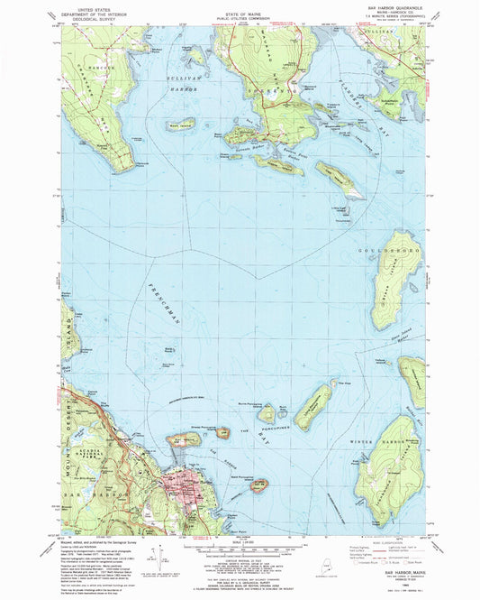 Classic USGS Bar Harbor Maine 7.5'x7.5' Topo Map Image