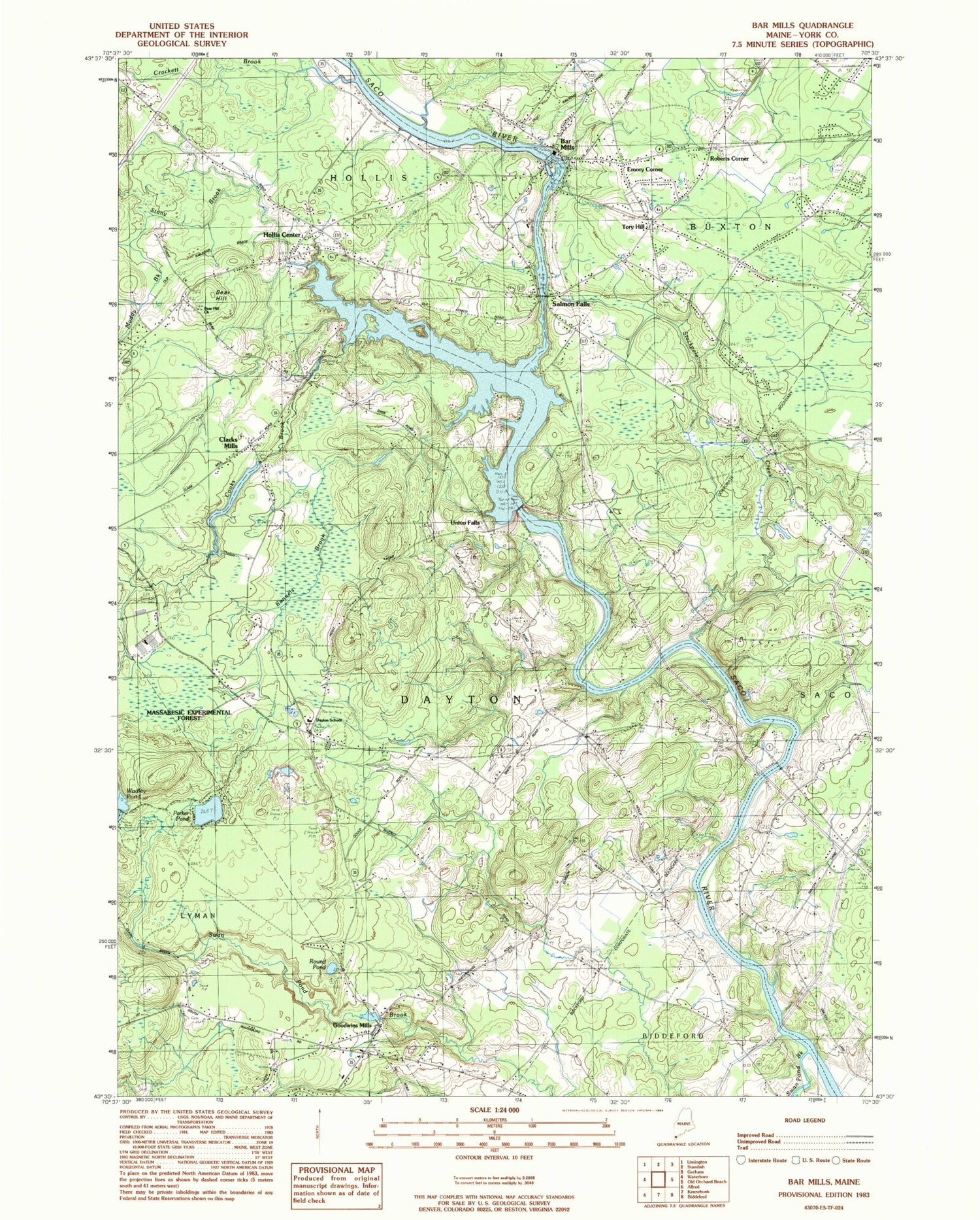 Classic USGS Bar Mills Maine 7.5'x7.5' Topo Map Image