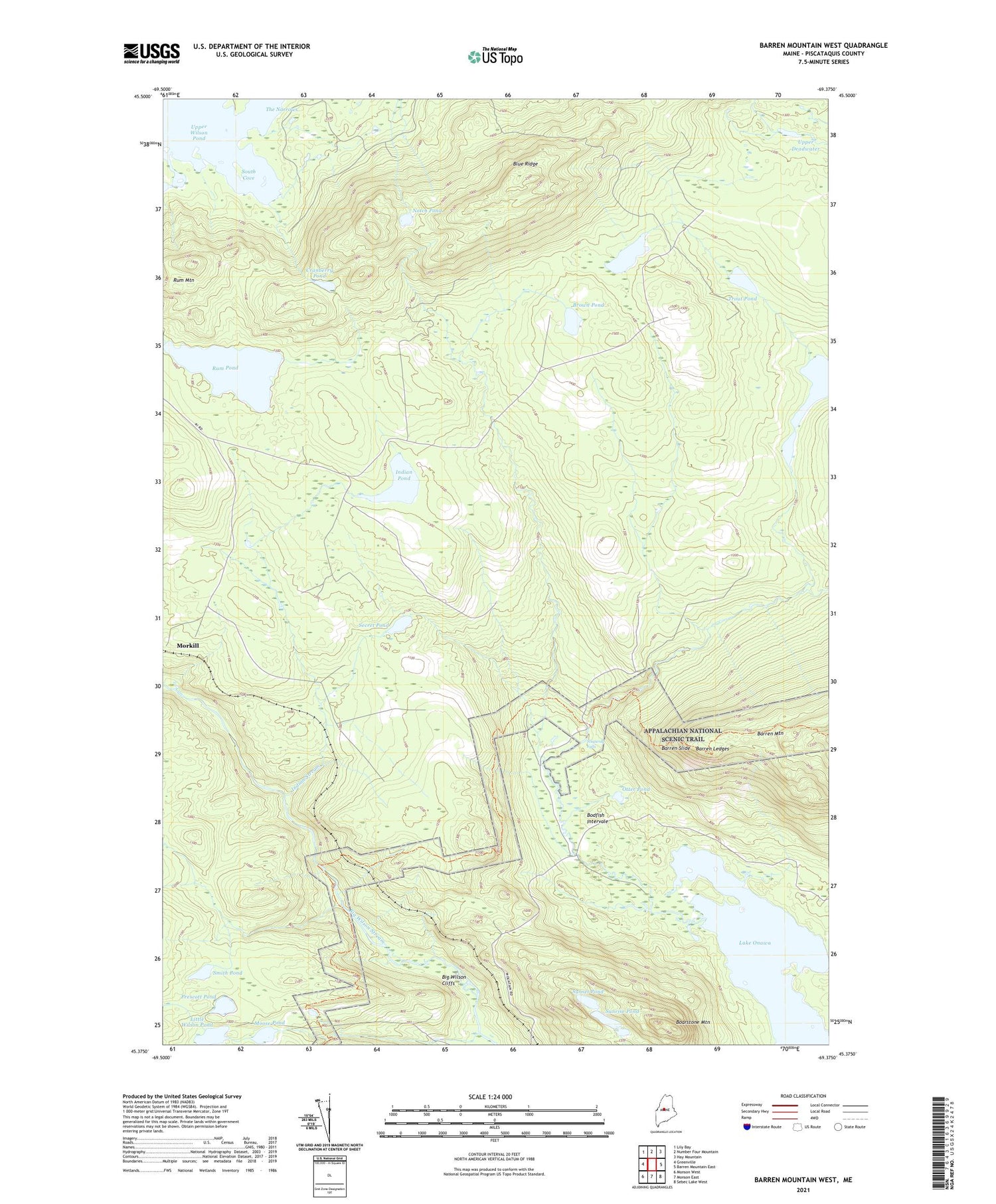 Barren Mountain West Maine US Topo Map Image