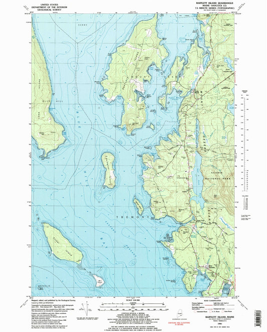 Classic USGS Bartlett Island Maine 7.5'x7.5' Topo Map Image