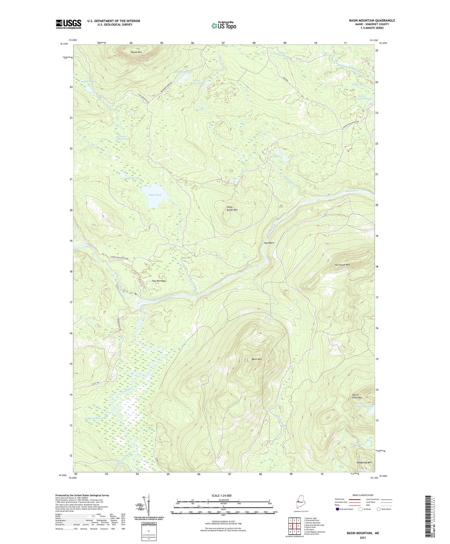 Basin Mountain Maine US Topo Map Image