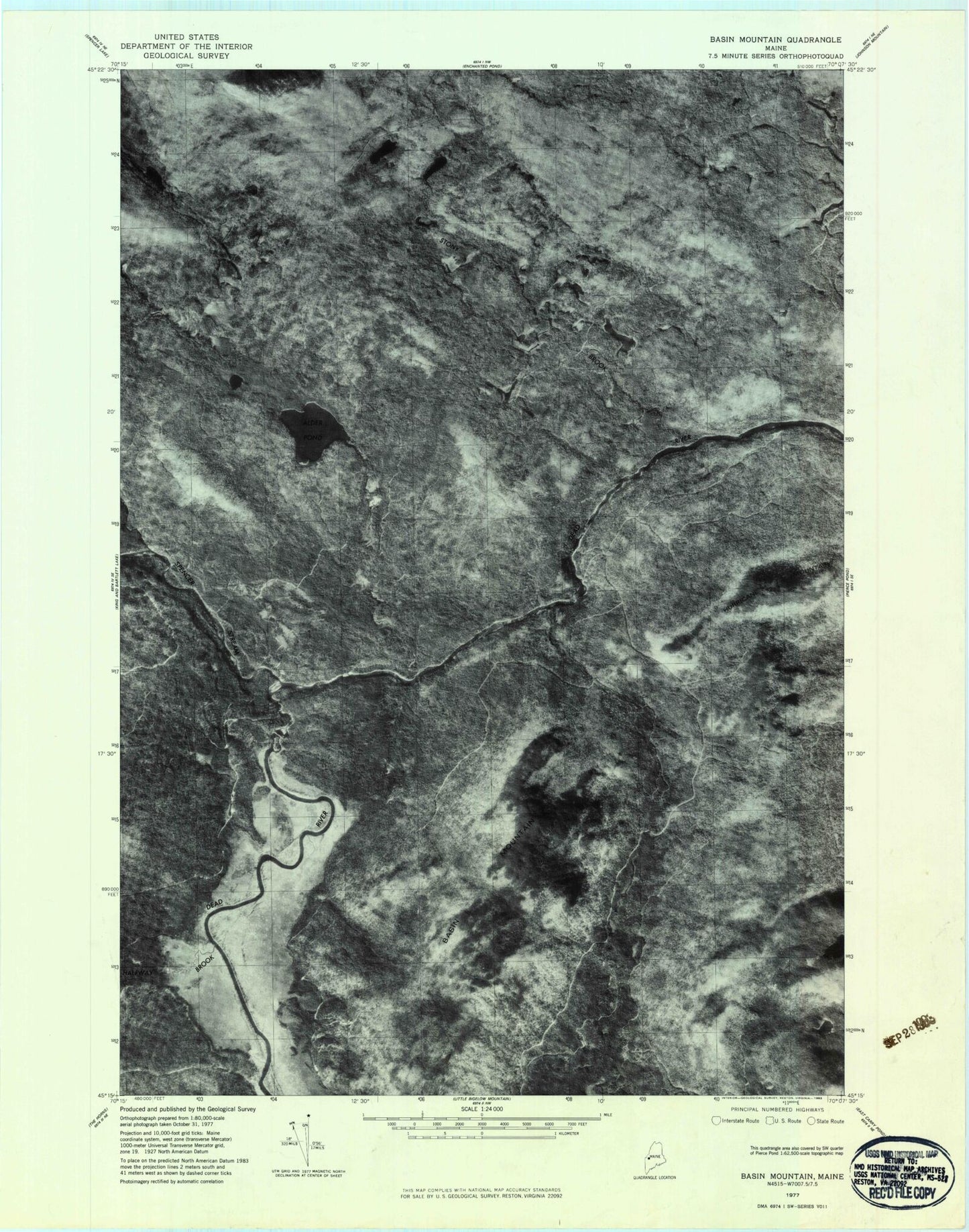 Classic USGS Basin Mountain Maine 7.5'x7.5' Topo Map Image