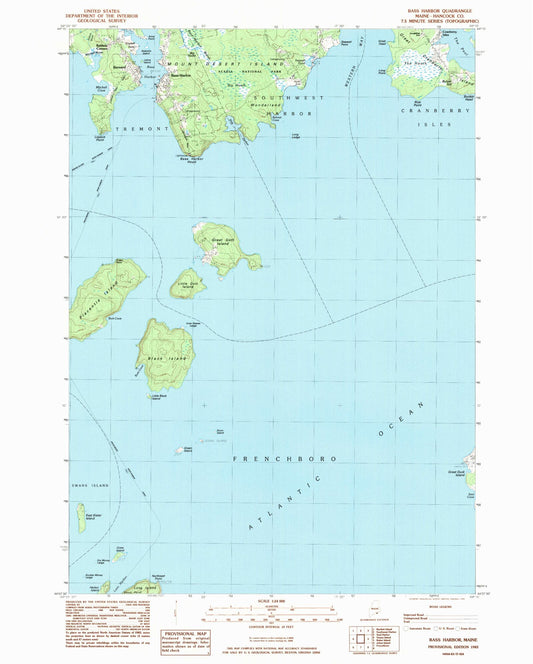 Classic USGS Bass Harbor Maine 7.5'x7.5' Topo Map Image